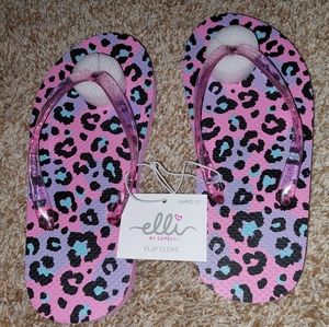 Pink Leopard Print Flip Flops Girls size Large 1/2 BRAND NEW
